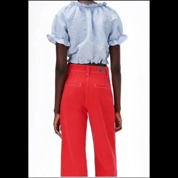 ZARA Summer Linen Blend Floral Blouse Blue Size Small NWOT - Picture 5 of 13